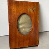 Cadre photo ancien ART NOUVEAU en bois avec INTARSIA en nacre de papillon, dimensions du bois 16 cm x 11 cm Verre convexe