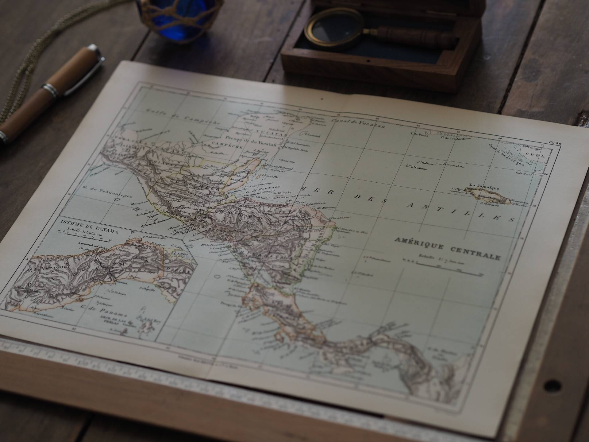 Central America, old map 1887 – Vintage geographical map.