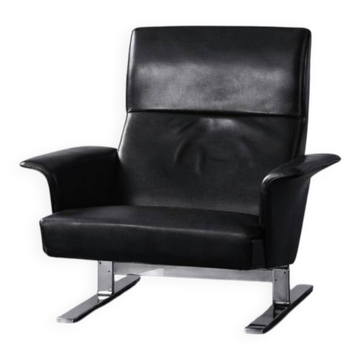 Fauteuil lounge vintage danois moderne du milieu du siècle en cuir noir par Georg Thams