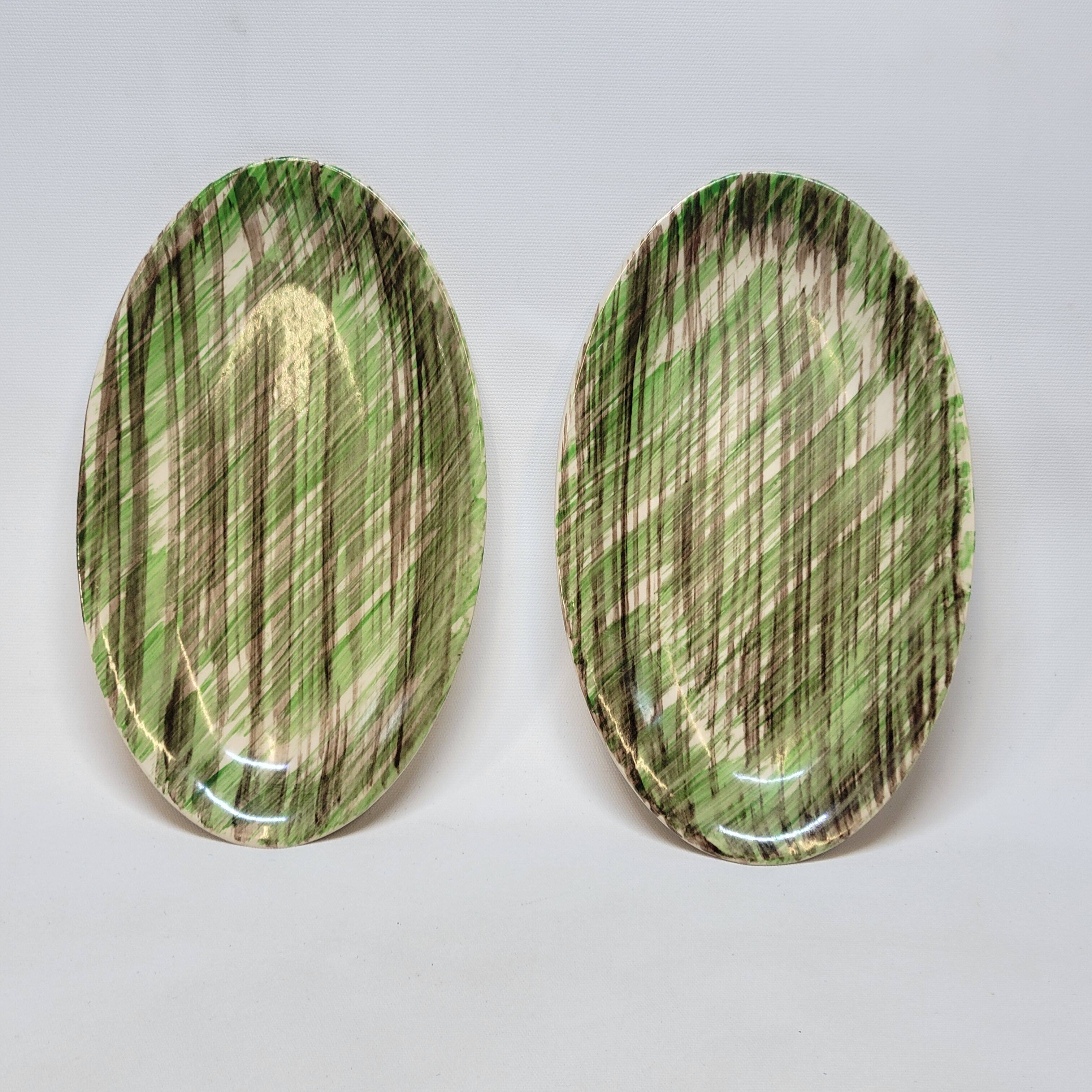 2 Oval Plates Dishes Saint Clément France Vintage Hand Painted