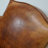 French moustache back cognac-colored leather club chair, 1940s