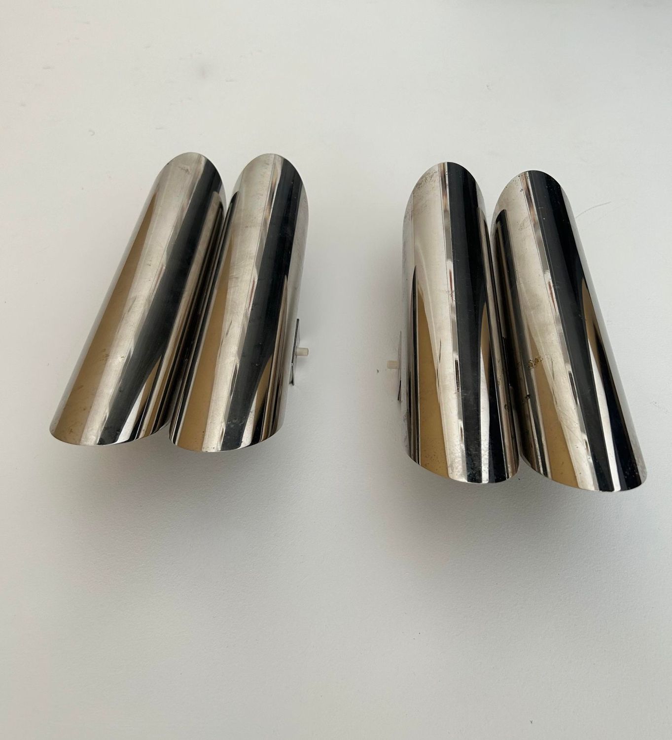 Pair of vintage double wall lamps, chromed metal, Germany 1960