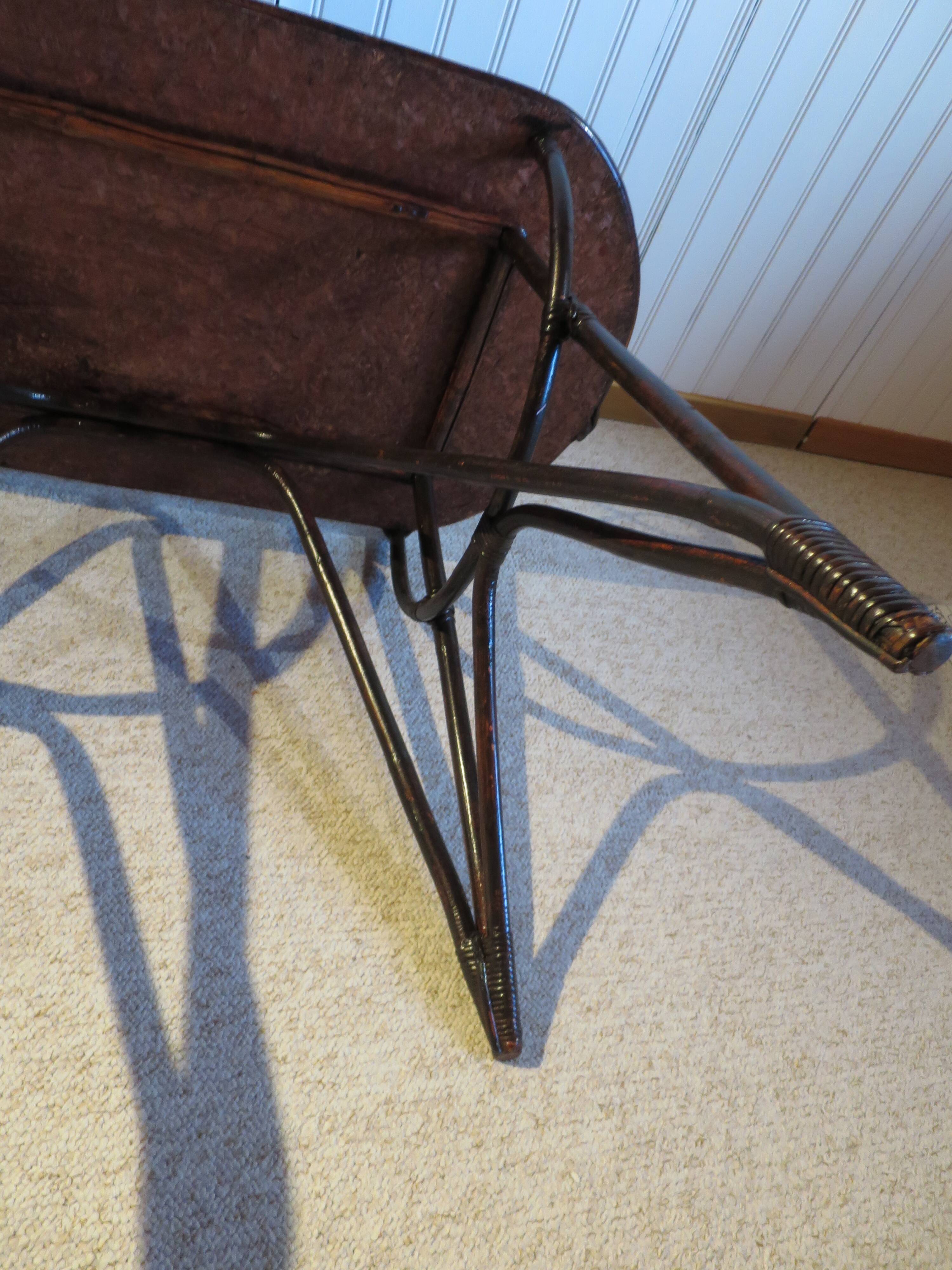 Vintage children's desk console bamboo rattan curved wood Thonet style 80s dark mahogany