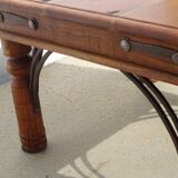 Square coffee table made of exotic wood and wrought iron