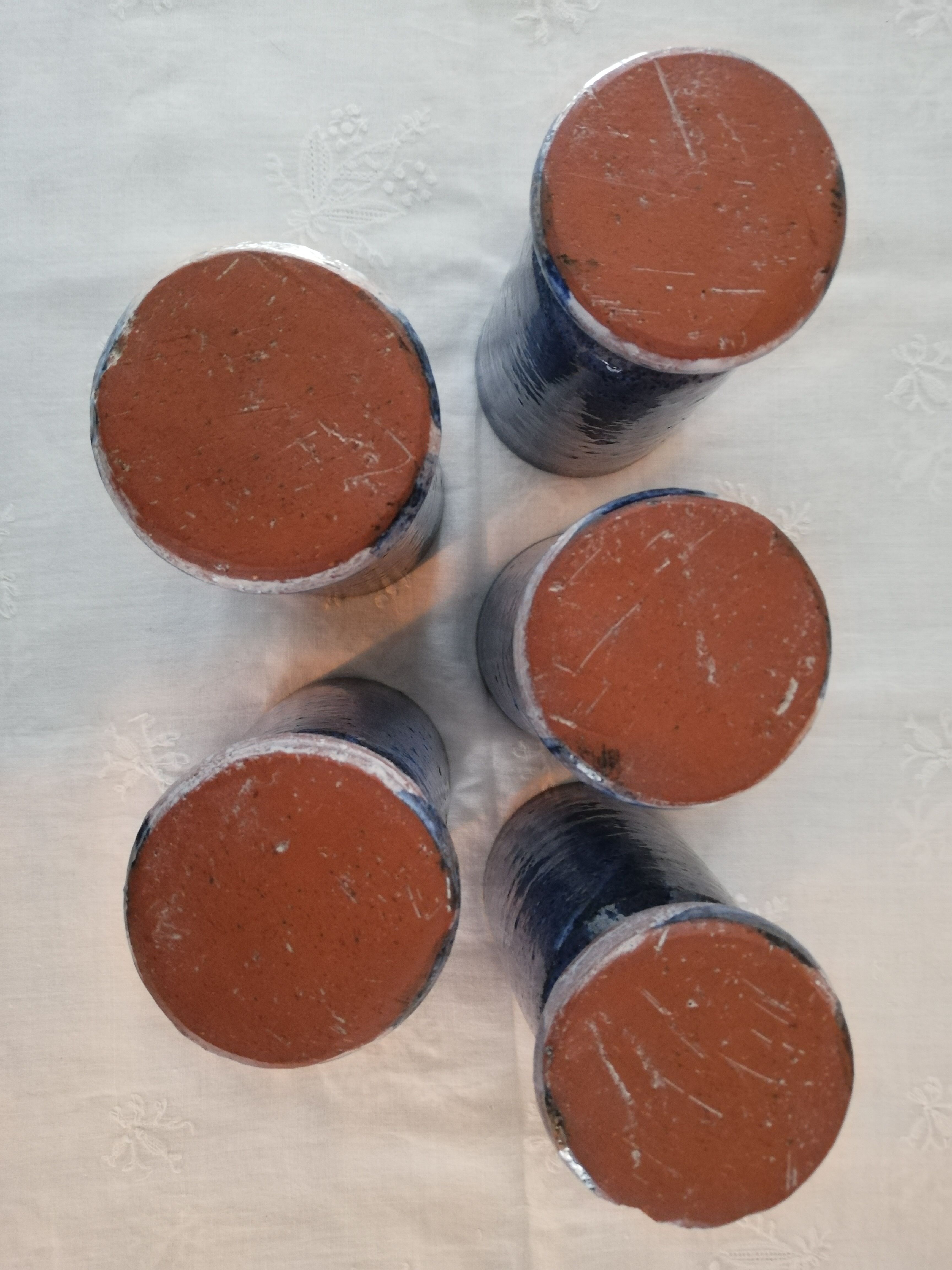 Set of 5 blue mazagrans in glazed stoneware