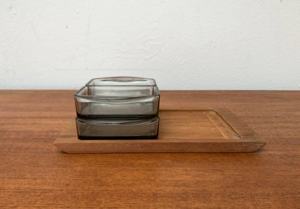 Mid-Century Danish Teak Cabaret Trays with Holmegaard Glasses, 1960s, Set of 4
