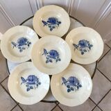 6 hollow plates Digoin Sarreguemines blue flowers 30s