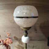 Art Deco lamp 1930 brass, alabaster, Clichy pink glass globe