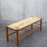 Rustic bench in raffia and solid wood