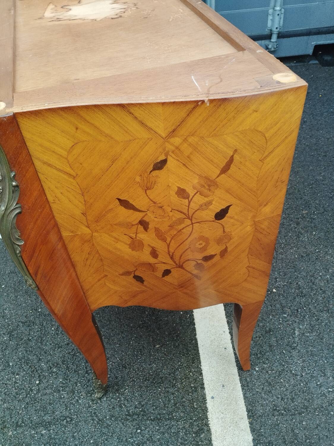 Old louis xv style marquetry chest of drawers