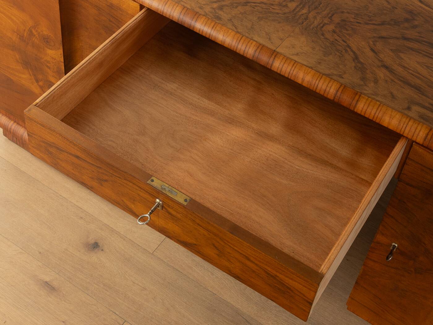 Double pedestal desk, Art Deco, 1930s, walnut veneer