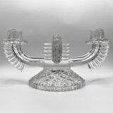 SKLO UNION Libochovice double candlestick • 2-flame pressed glass candle holder • Art Deco