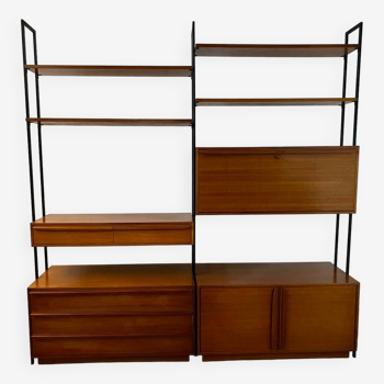 Old modular teak and metal shelf Scandinavian design from the 60s vintage