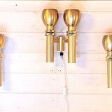 Three Large Scandinavian Brass Sconces, Mid Century