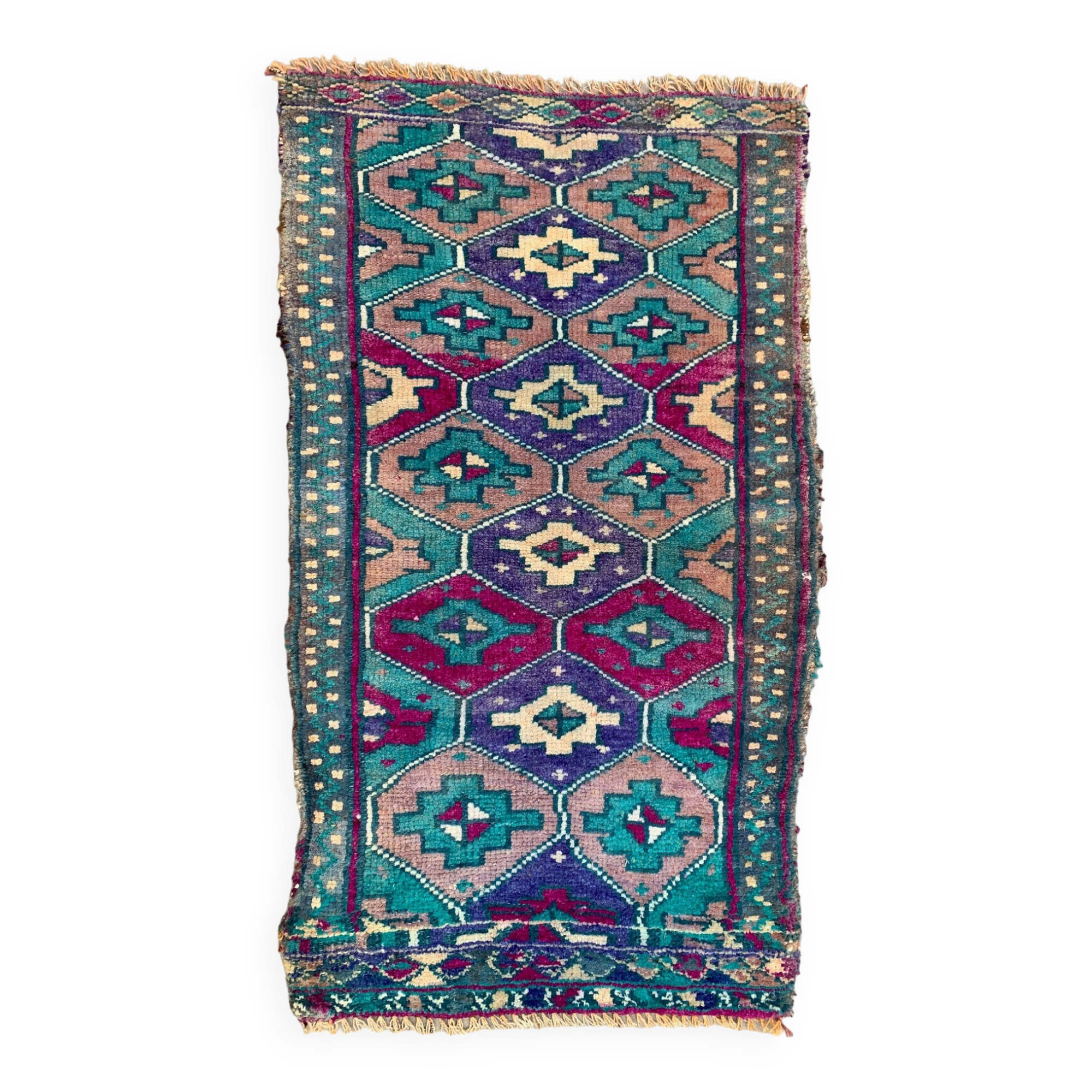 Small vintage turkish rug 91x52 cm, short runner, tribal, shabby, mini carpet