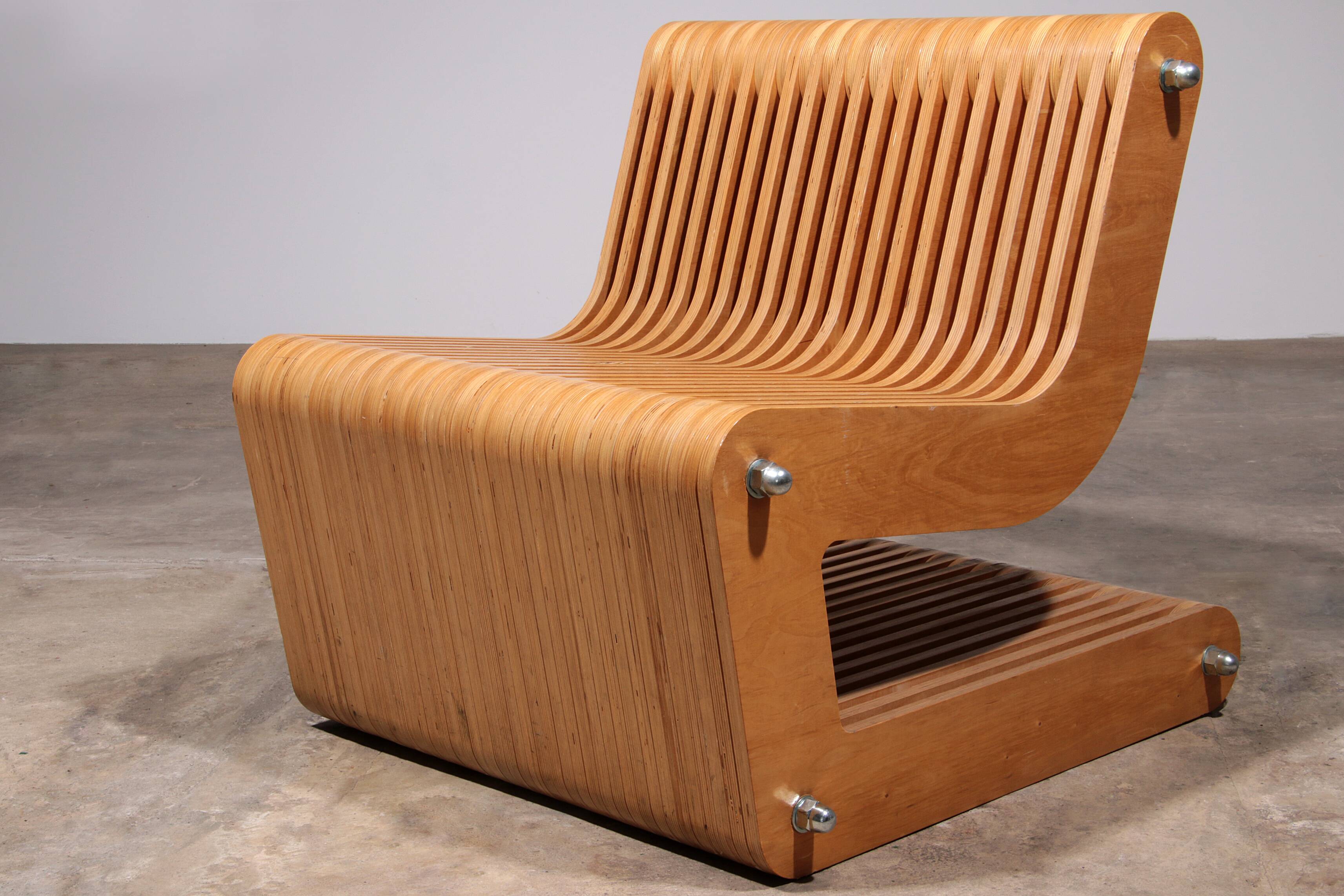 Vintage Beech Plywood Lounge Chair with Bolt Construction
