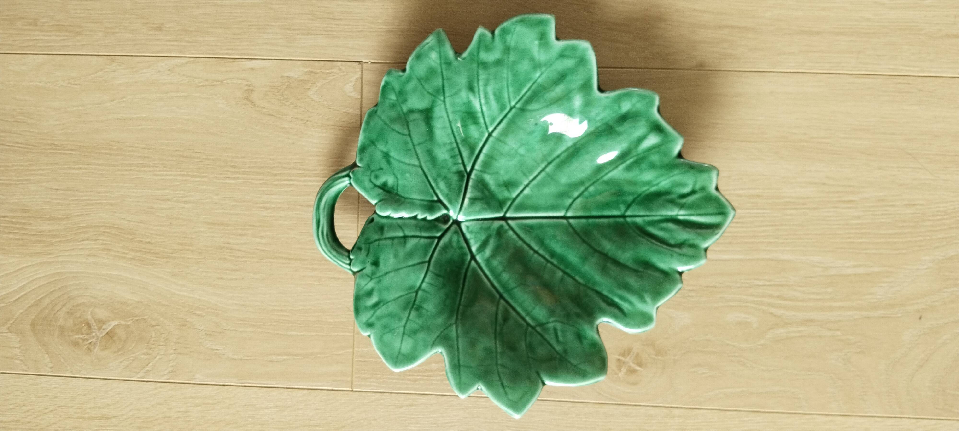 Sarreguemines barbotine, butter dish, pocket emptier, vine leaf