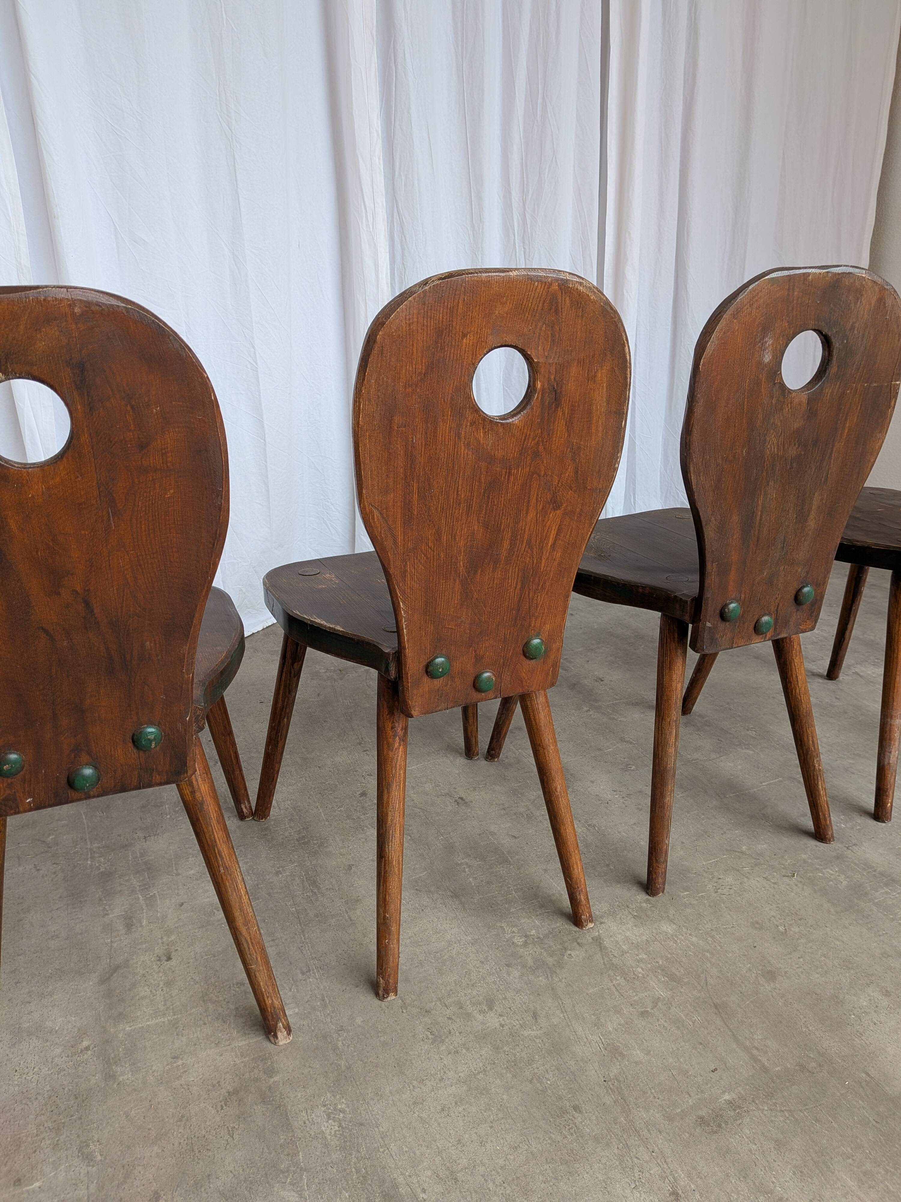 Set of 4 Vintage Brutalist Wooden Chair / Rustic Farmhouse Dining Chair