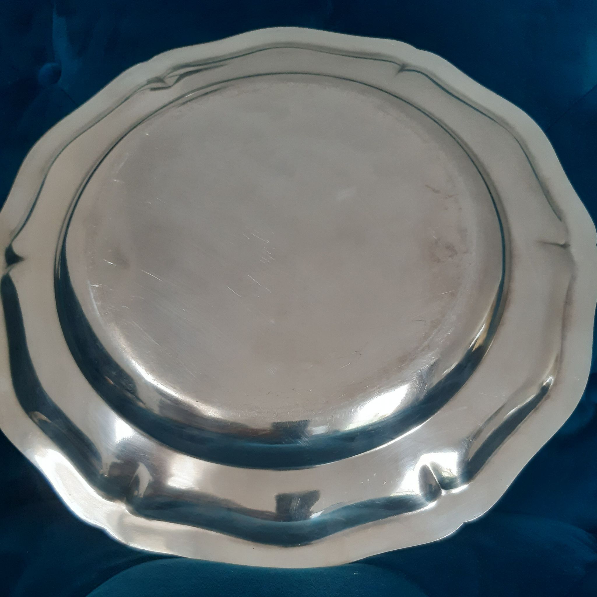 Christofle round silver metal dish with punches ø 33 cm