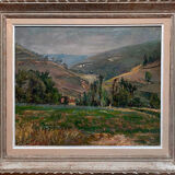 Painting "Hilly landscape" 1961 signed (to decipher) + frame