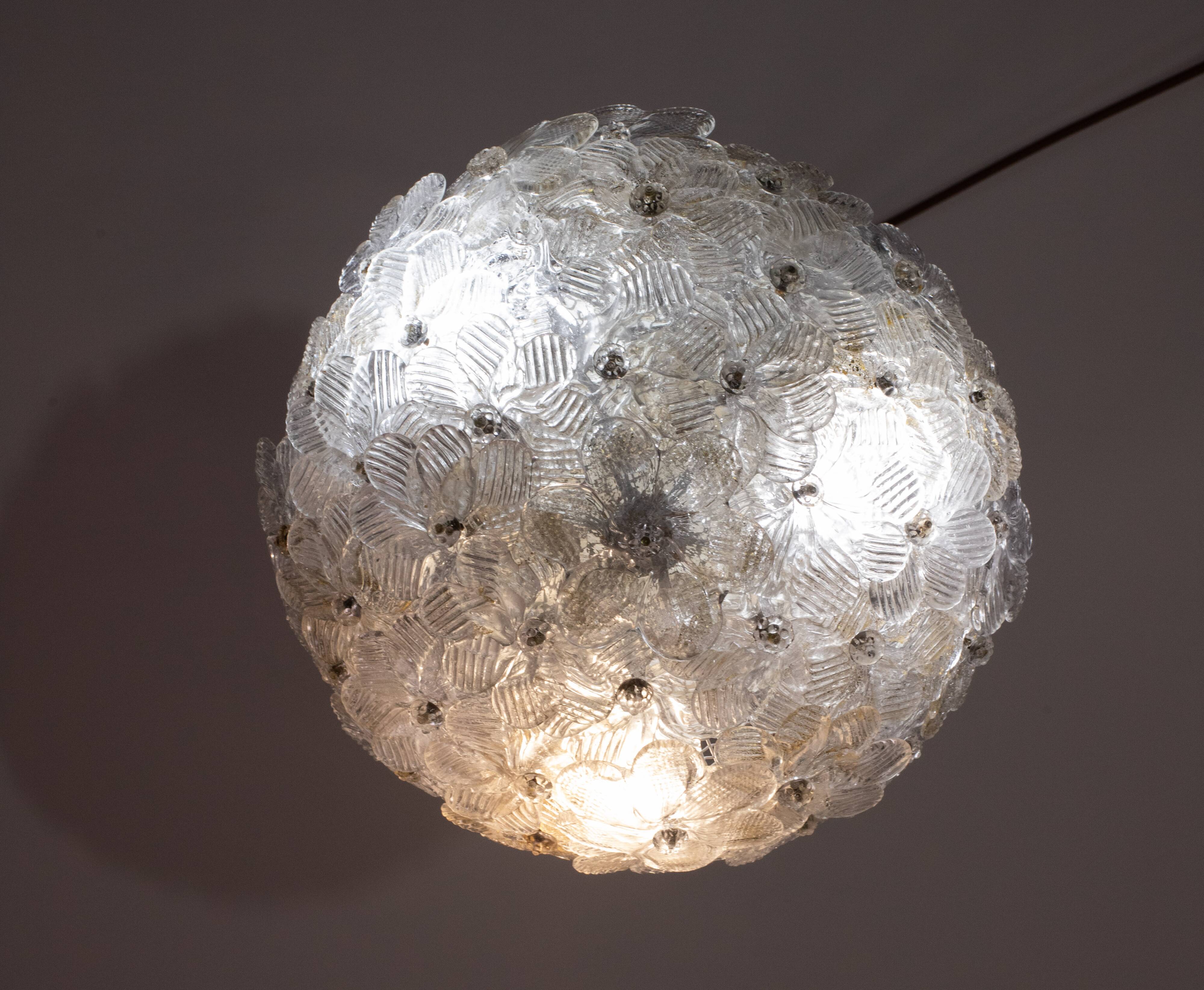 Murano Ceiling Light Gold and Traspare Flower by Seguso for Venini, Italy, 1960s