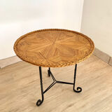 Rattan and wrought iron side table