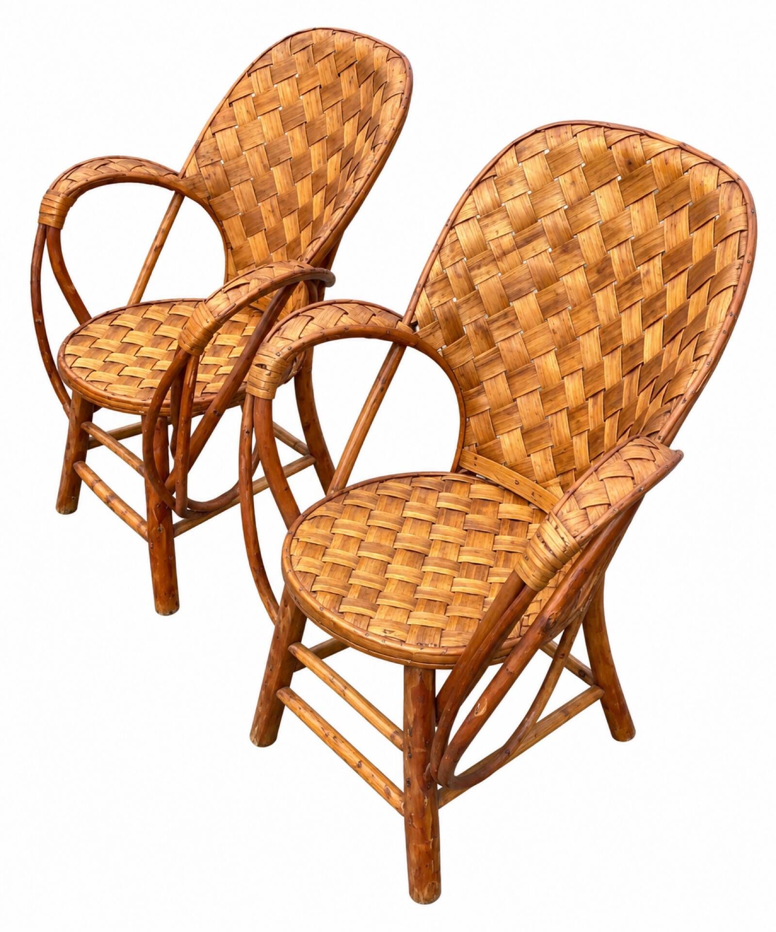 Ensemble de jardin vintage en rotin tressé –table ronde et 4 fauteuils