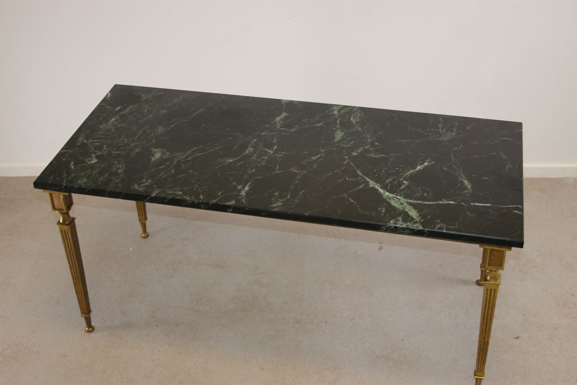 French coffee table with italian green leaf marble leaf