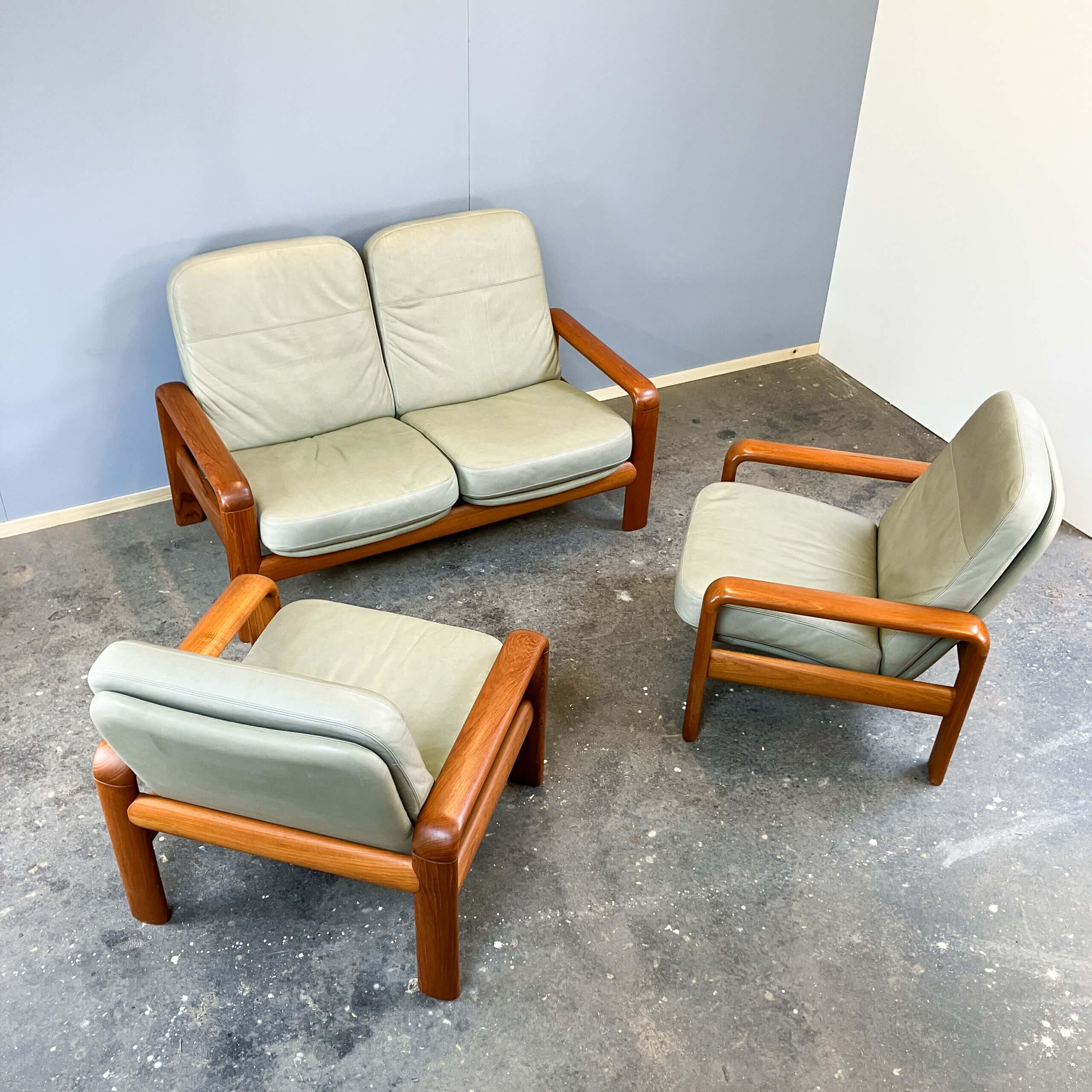 Seating set by Dyrlund, teak and leather, 1960s