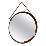 Miroir en cuir cognac Pizzetti, Italie années 1950