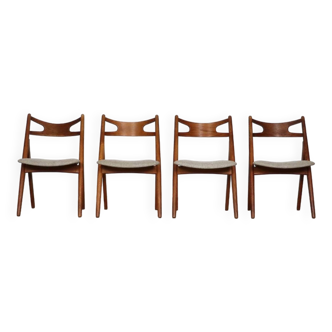 Ensemble de 4 chaises de salle à manger Hans Wegner CH29 Sawbuck pour Carl Hansen & Son, Danemark 1952