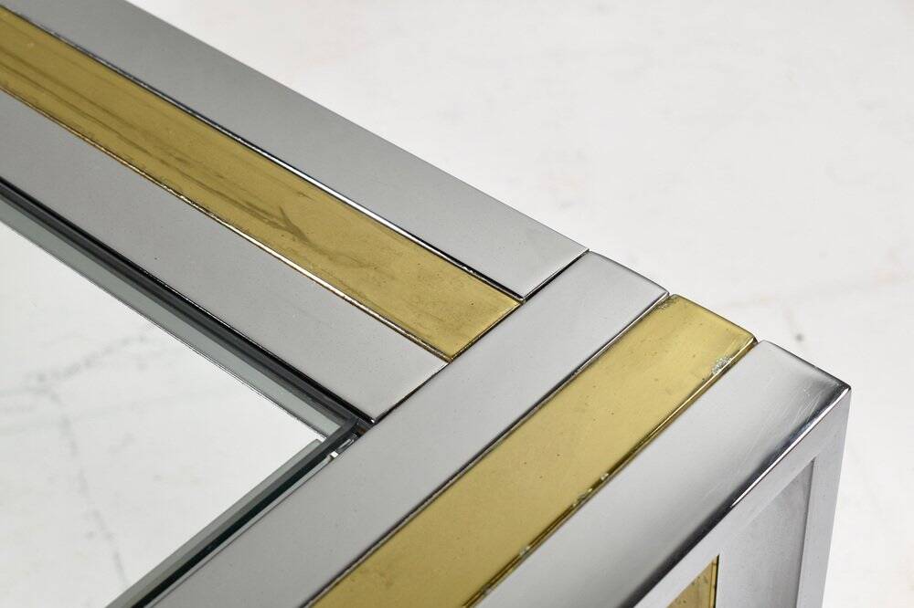 Square coffee table in brass, chrome and glass by Renato Zevi, Italy, 1970s