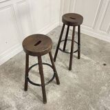 Three 1970s oak bar stools