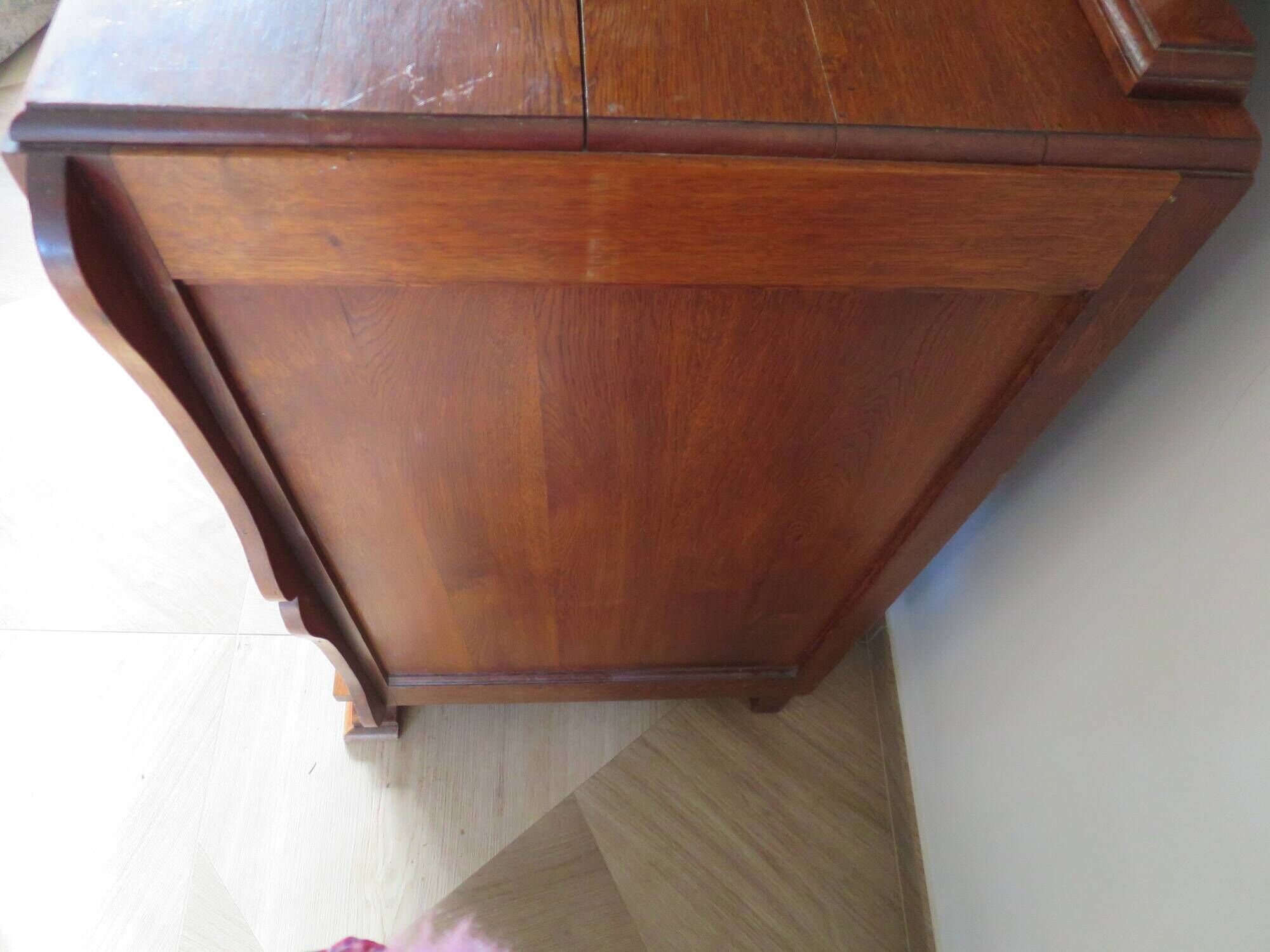 English asymmetrical chest of drawers - Art Deco - Mirror - 2 doors - 5 drawers - Mesh blond oak