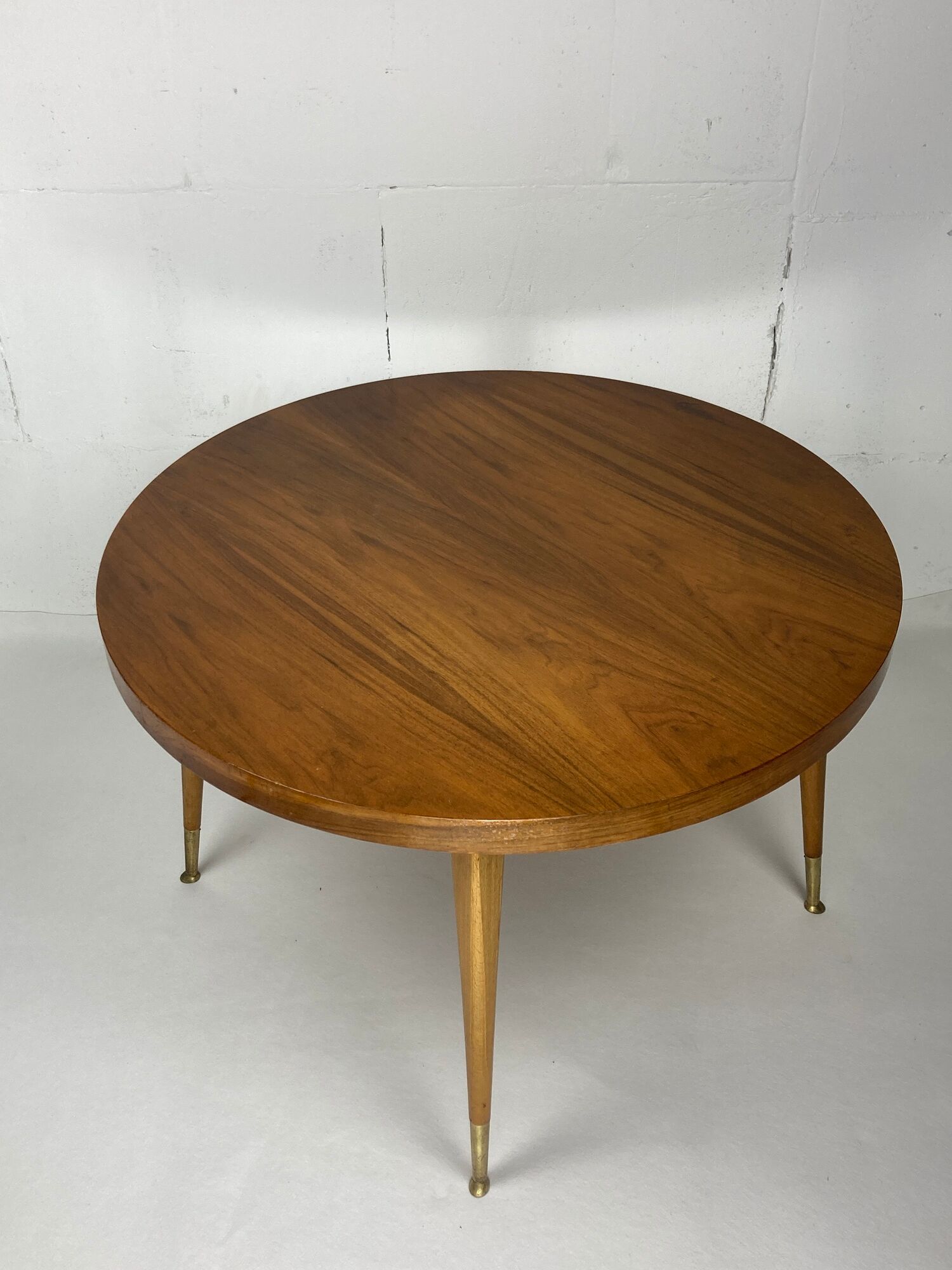 Italian round table with tapered brass leg ends, 1950s