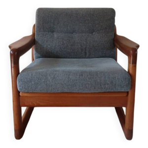 Fauteuil scandinave teck - tissu gris