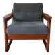 Scandinavian armchair teak Komfor blue-grey fabric 60's sled base