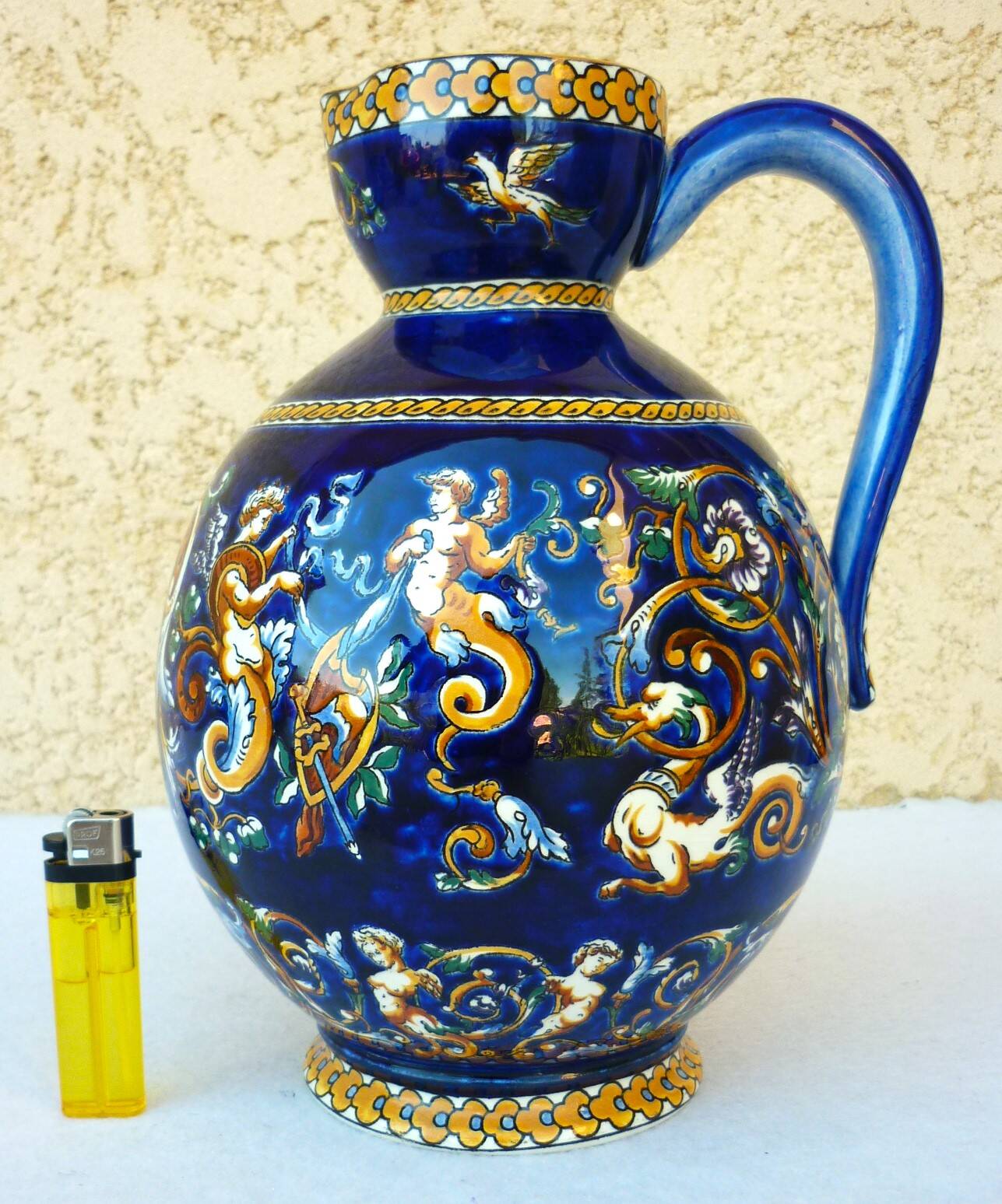 Large pitcher vase, Gien earthenware, Renaissance model, 1940s/50s.