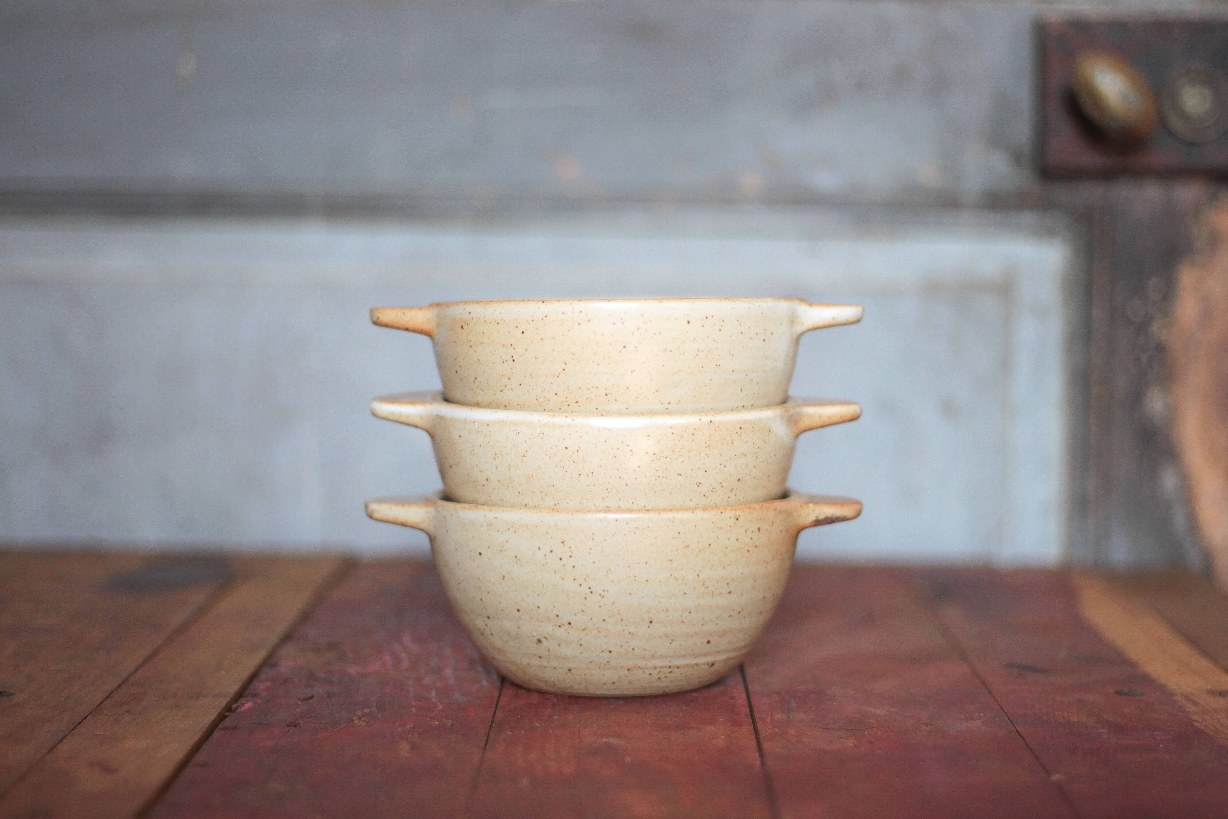 Set of 3 vintage village stoneware bowls, breakfast bowl, vintage ear bowl.
