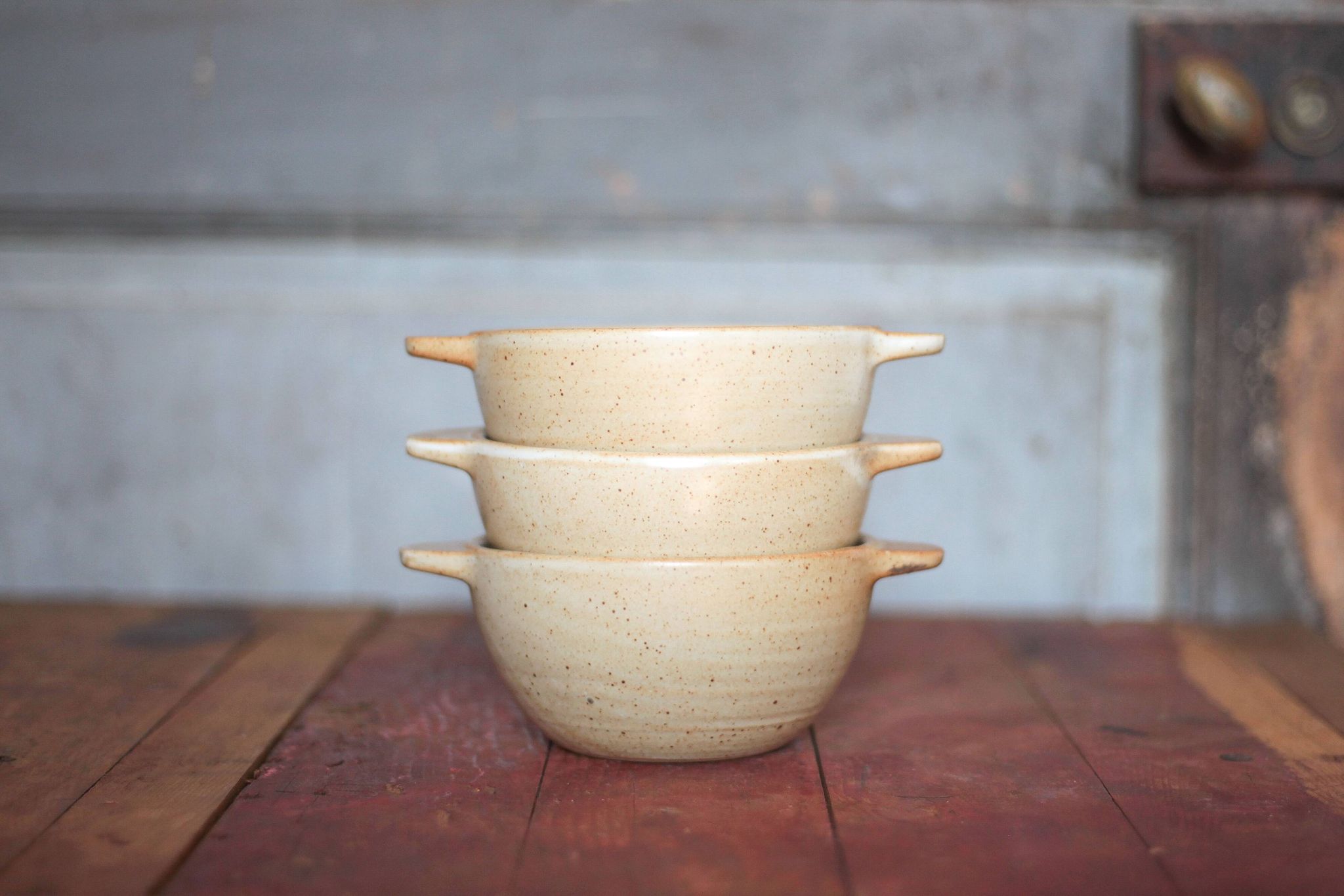 Set of 3 vintage village stoneware bowls, breakfast bowl, vintage ear bowl.