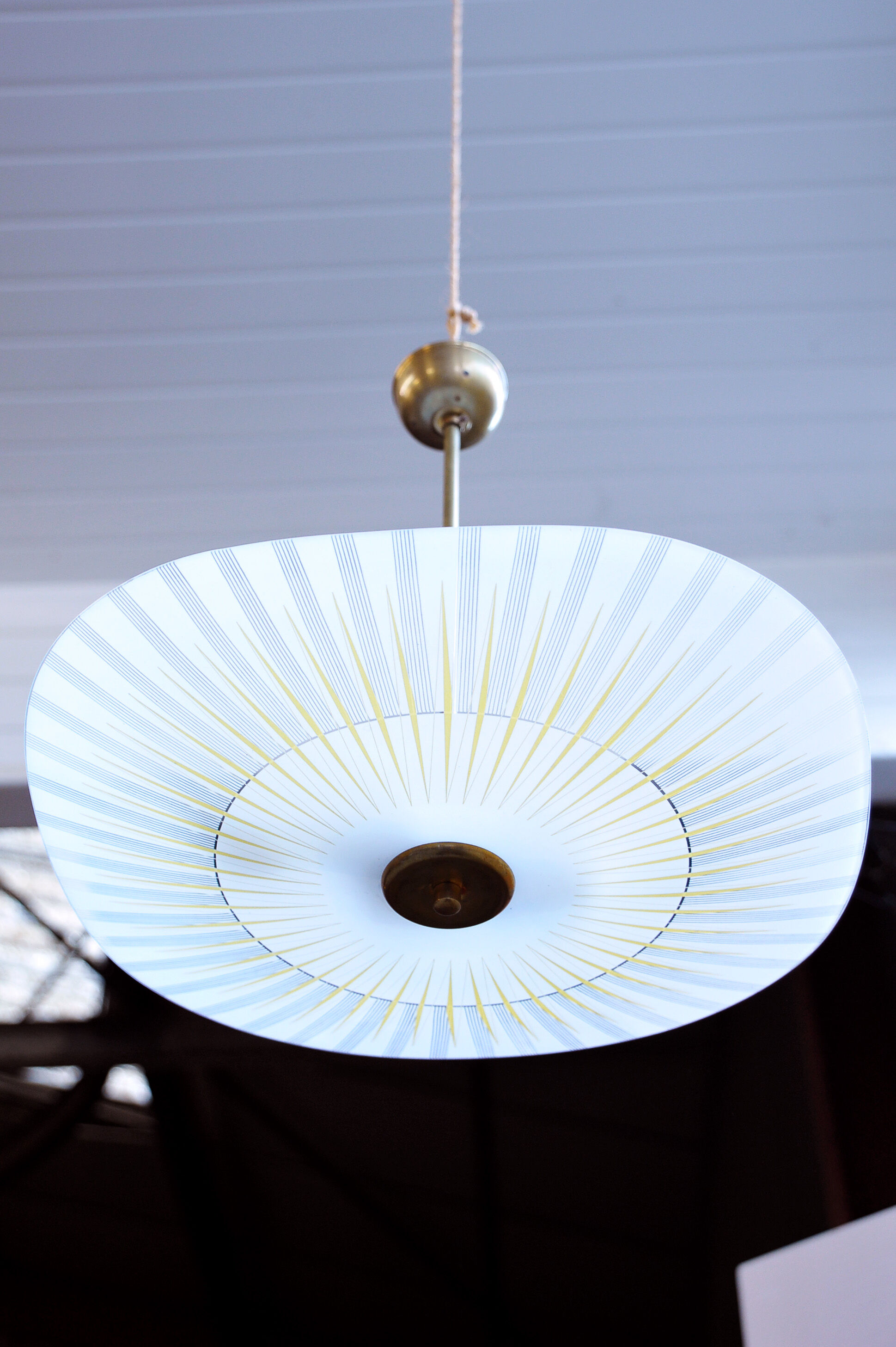 Hanging lamp glass and brass  60s vintage