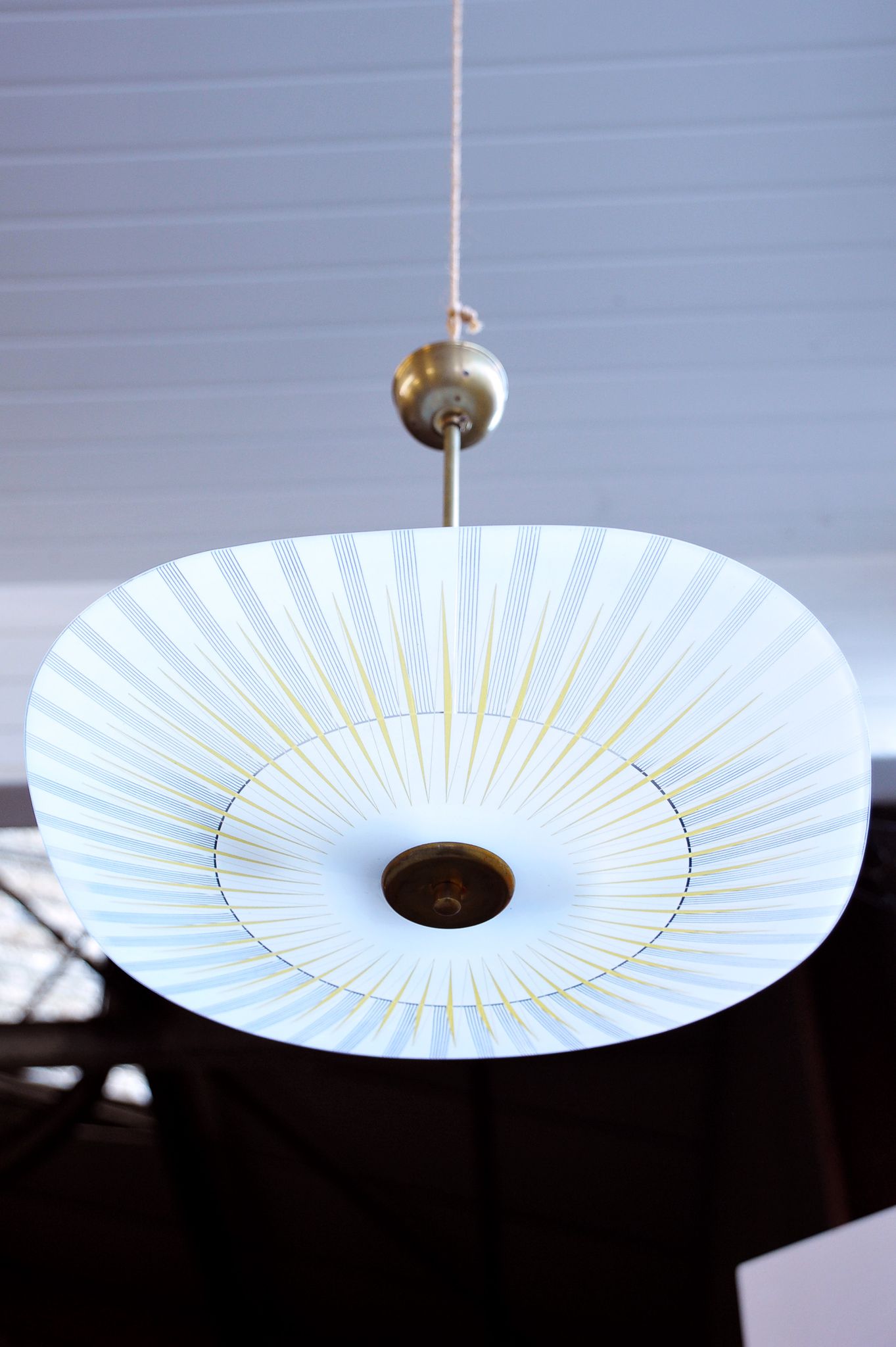 Hanging lamp glass and brass  60s vintage