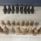 Large hand crafted wooden chess figure set, 1960s