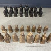 Large hand crafted wooden chess figure set, 1960s