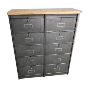 Meuble de rangement 10 clapets industriel Ronéo à boutons en bois et métal
