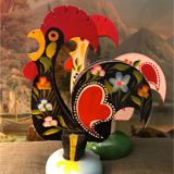 Retro wooden roosters vintage red green black and white Portugal