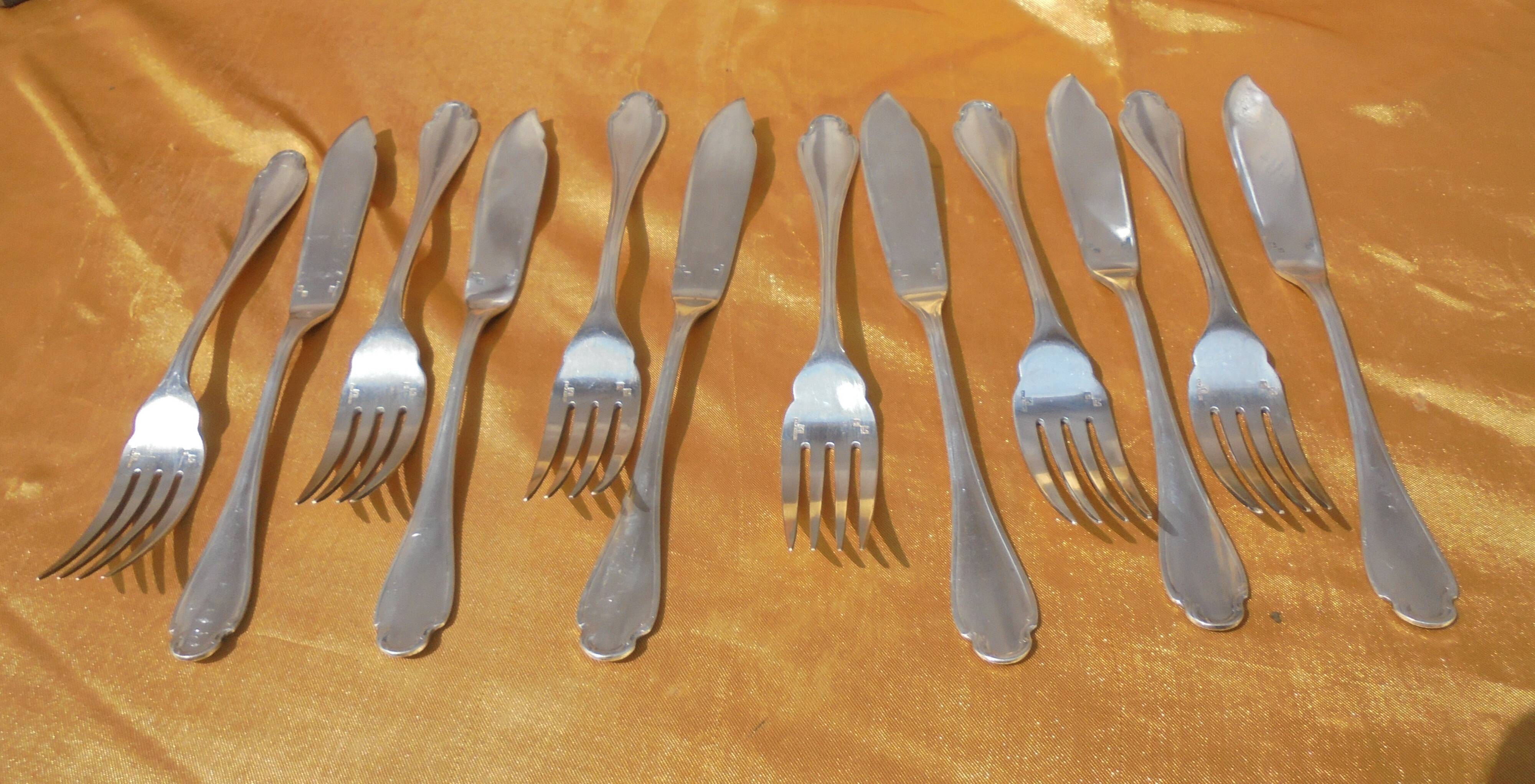 6x2 silver metal fish cutlery alfenide orfévrerie christofle