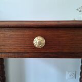 Bureau / Console / Table d'appoint en chêne à pieds bobine