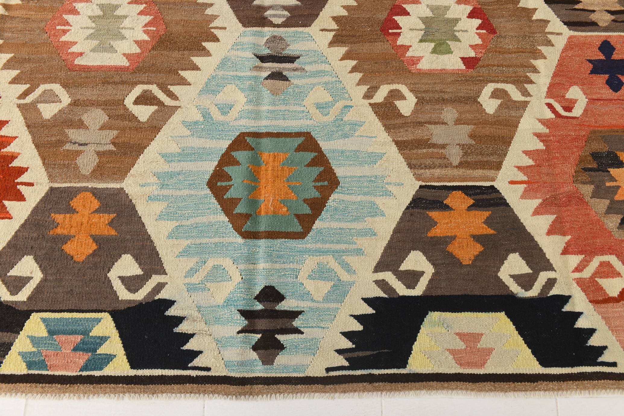 Turkish Multicolor Tribal Vintage Kilim Rug, 298x392Cm