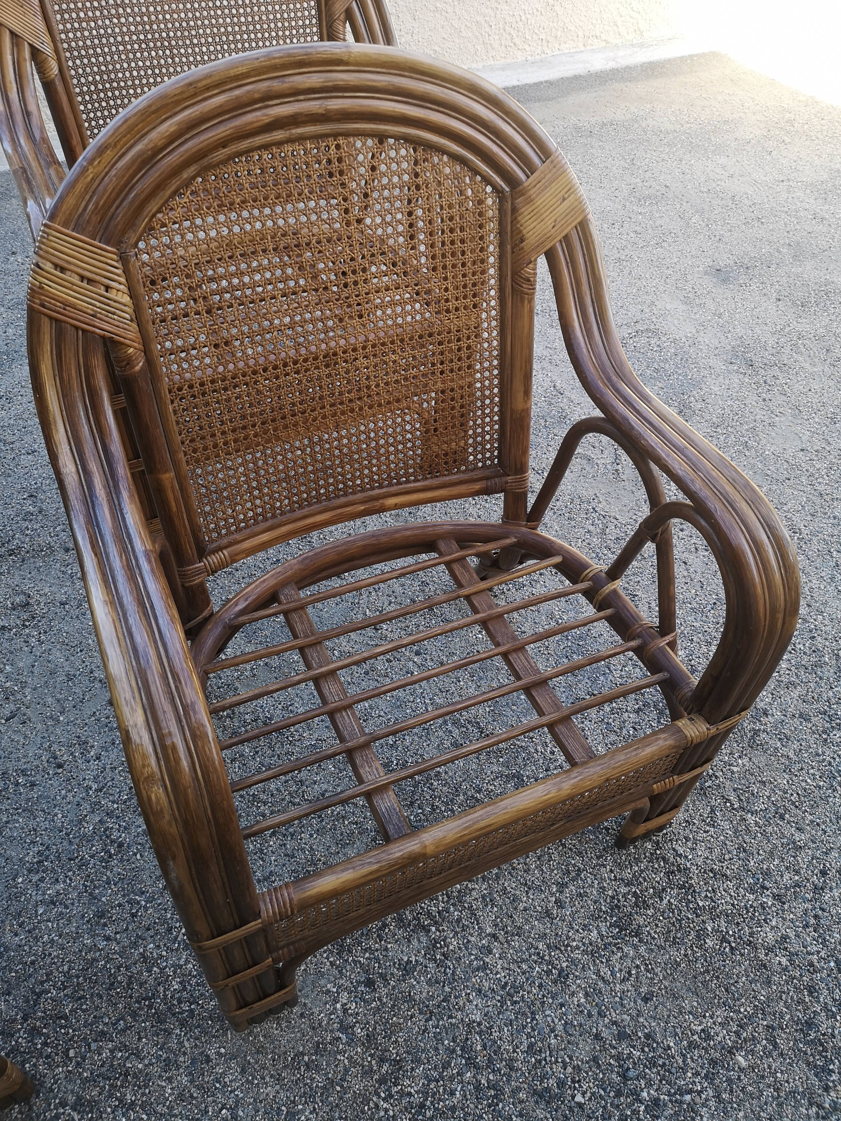 4 vintage rattan armchairs